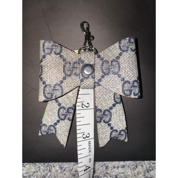 Handmade GG Monogram Bow Keychain Charm Beige Navy authentic canvas used - Picture 1 of 8